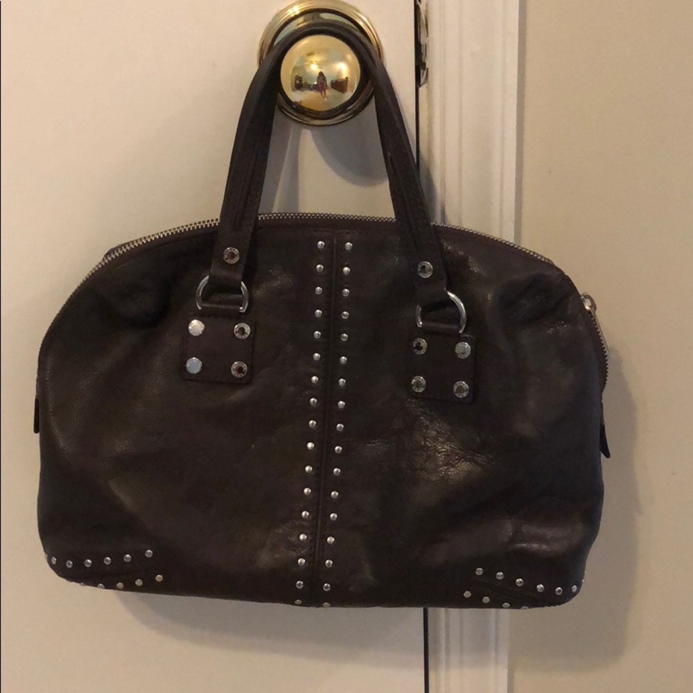 Michael Kors brown purse with silver detail